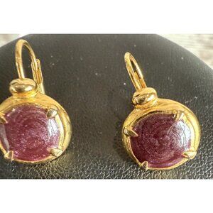 Kerissa Gold Tone Pierced Earrings Purple Stone Vintage